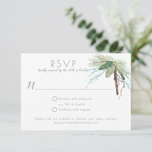 Rustikale Winterpine Branchen UAWG RSVP Karte (Stehend Vorderseite)