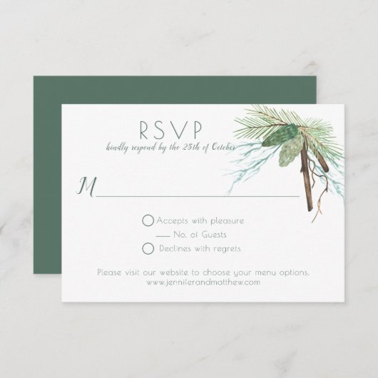 Rustikale Winterpine Branchen UAWG RSVP Karte (Vorne/Hinten)