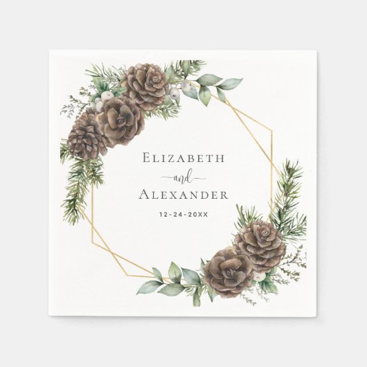 Rustikale Winterpine Cone Grüne Hochzeit Serviette (Vorderseite)