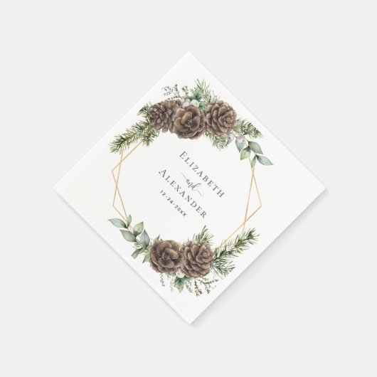 Rustikale Winterpine Cone Grüne Hochzeit Serviette (Ecke)