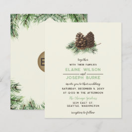 Rustikale Winterpine Cone Hochzeit Einladung