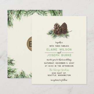 Rustikale Winterpine Cone Hochzeit Einladung