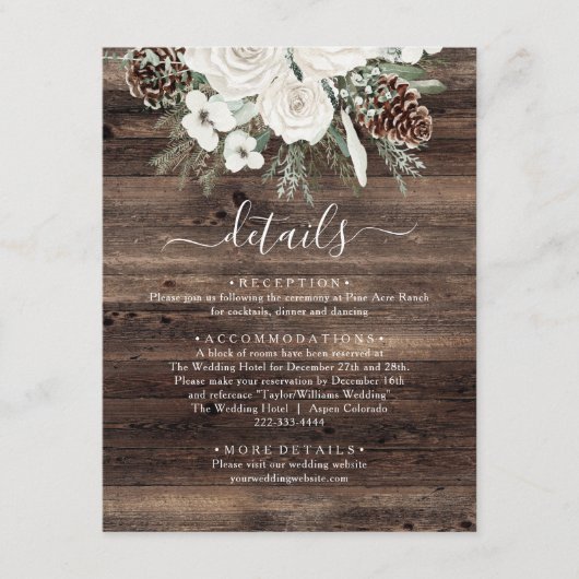 Rustikale Winterpine-Hochzeit Begleitkarte (Vorderseite)