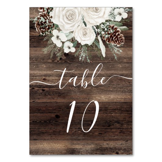 Rustikale Winterpine-Hochzeit Tischnummer (Vorderseite)