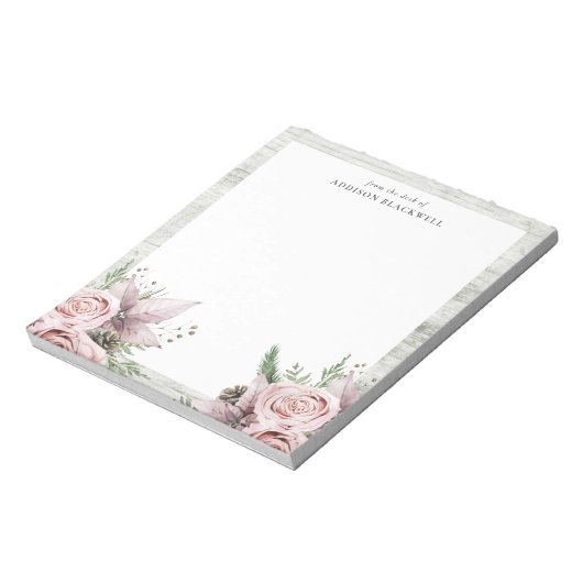 Rustikale Winterpine Rosa Blume Notizblock (Rotiert)