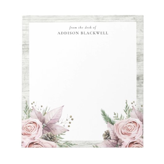 Rustikale Winterpine Rosa Blume Notizblock (Vorderseite)