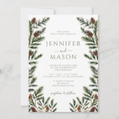 Rustikale Winterpine Tree Cones Boho Wedding QR Einladung (Vorderseite)