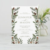 Rustikale Winterpine Tree Cones Boho Wedding QR Einladung (Stehend Vorderseite)