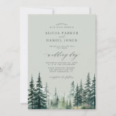 Rustikale Winterpinienwälder Aquarell Salbei Hochz Einladung (Vorderseite)