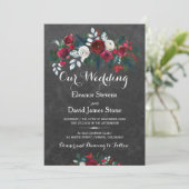 Rustikale Winterschalkpappe Bordeaux Blumenhochzei Einladung (Stehend Vorderseite)
