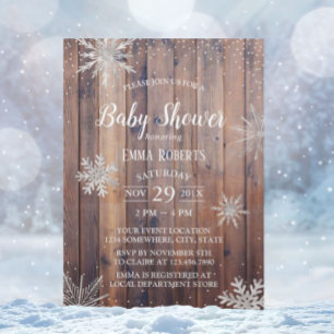 Rustikale Winterschneeflocken Barn Wood Baby Dusch Einladung