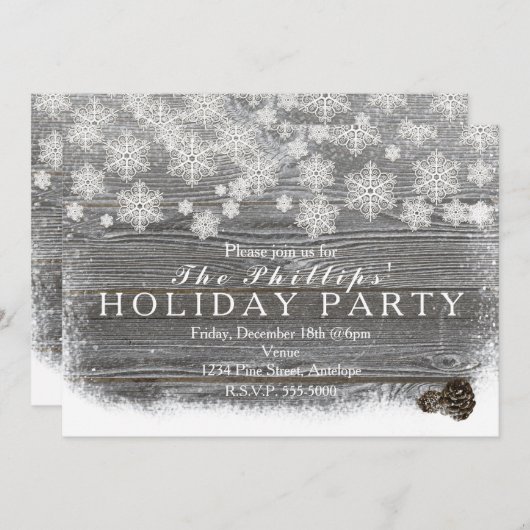 Rustikale Winterschneeflocken & Pinecones Einladun Einladung (Vorne/Hinten)