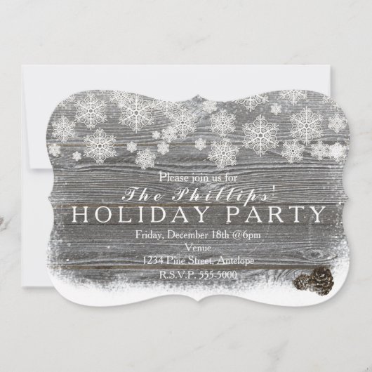 Rustikale Winterschneeflocken & Pinecones Einladun Einladung (Vorderseite)