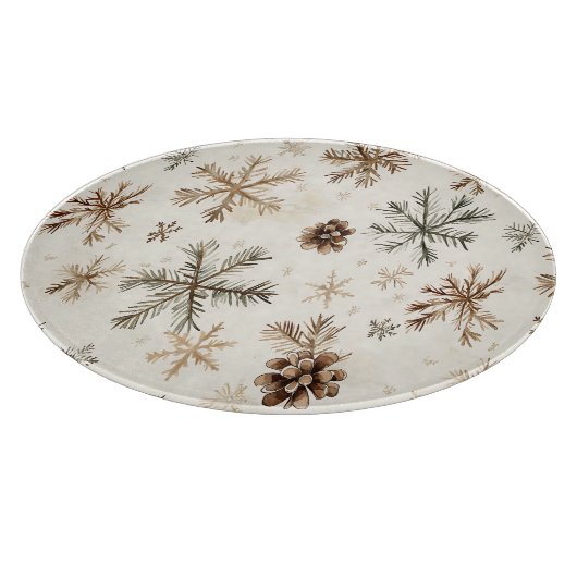 Rustikale Winterschneeflocken und Pinecone Schneidebrett (Ecke)