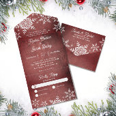 Rustikale Winterschneeflocken Weihnachten Rote Wei All In One Einladung
