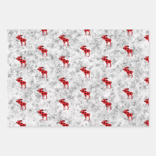Rustikale Winterschneeflurries Textur Elche Geschenkpapier Set (Vorderseite 3)