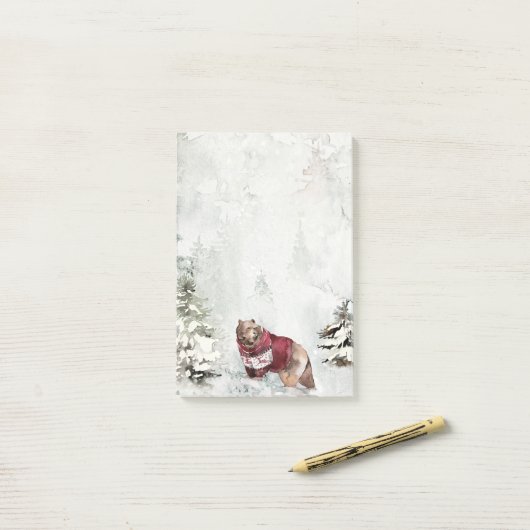 Rustikale Winterschneeszene mit Bären Post-it Klebezettel (Auf Schreibtisch)