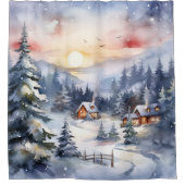 Rustikale Winterschornsteinfelsen Schneebäume Duschvorhang (Vorderseite)