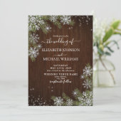 Rustikale Wintersilber Snowflake Holz Karierte Hoc Einladung (Stehend Vorderseite)