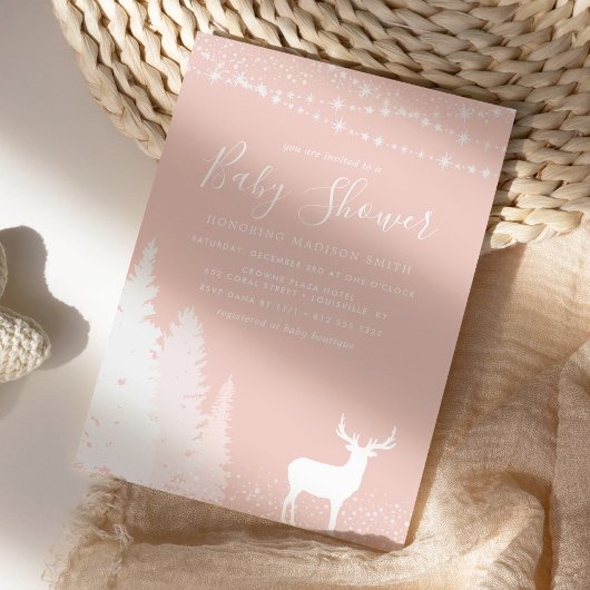 Rustikale Wintertaubendusche Rosa Pink Einladung