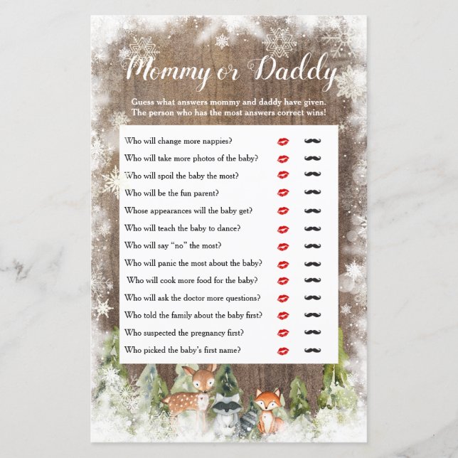 Rustikale Wintertiere Woodland Mommy oder Daddy Ga (Vorderseite)