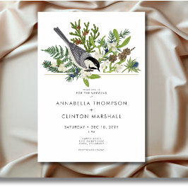 Rustikale Wintervögel & Pine Bouquet Wedding Einladung