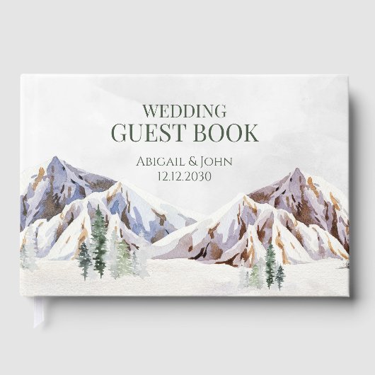 Rustikale Winterwald-Berg-Hochzeit Gästebuch (Vorderseite)