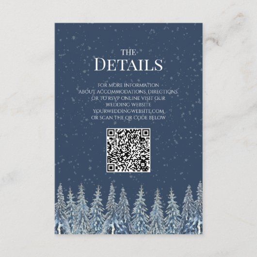 Rustikale Winterwald-Hochzeit QR-Code-Details Eins Begleitkarte (Vorderseite)
