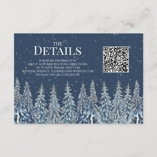 Rustikale Winterwald-Hochzeit QR-Code-Details Eins Begleitkarte (Vorderseite)