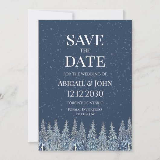 Rustikale Winterwald-Hochzeit Save the Date Karte (Vorderseite)