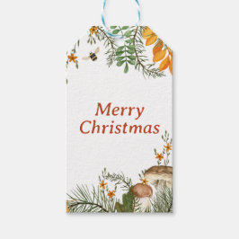 Rustikale Winterwald Pilze Frohe Weihnachten Geschenkanhänger