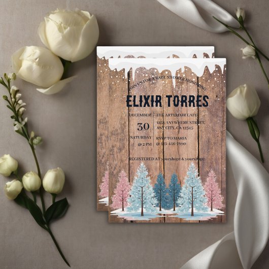 Rustikale Winterwald Pine Trees Kinderdusche Einladung