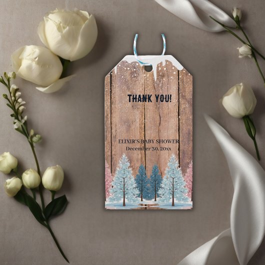 Rustikale Winterwald Pine Trees Kinderdusche Geschenkanhänger