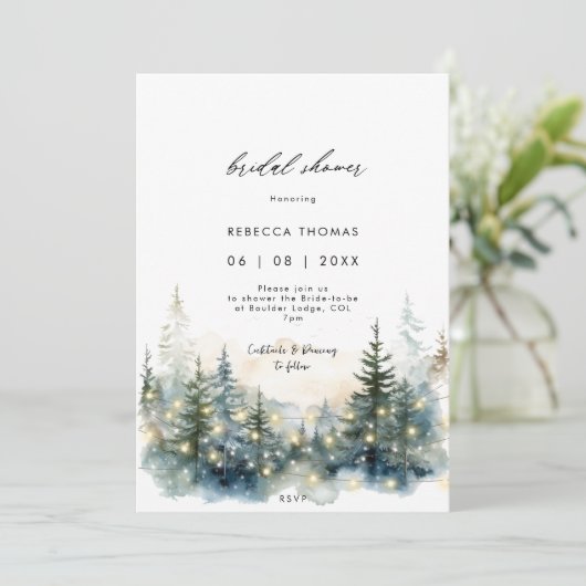 rustikale Winterwaldbrausdusche Einladung (Stehend Vorderseite)