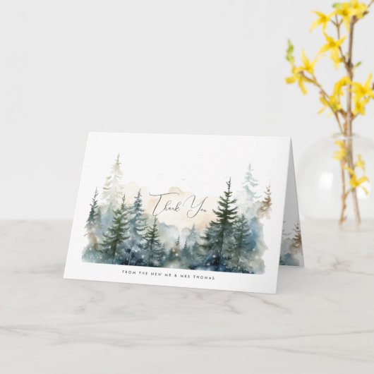 rustikale Winterwaldhochzeit danke Karte (Gelbe Blume)