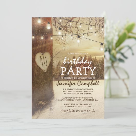 Rustikale Winterweihnachtsfeier Einladung (Stehend Vorderseite)