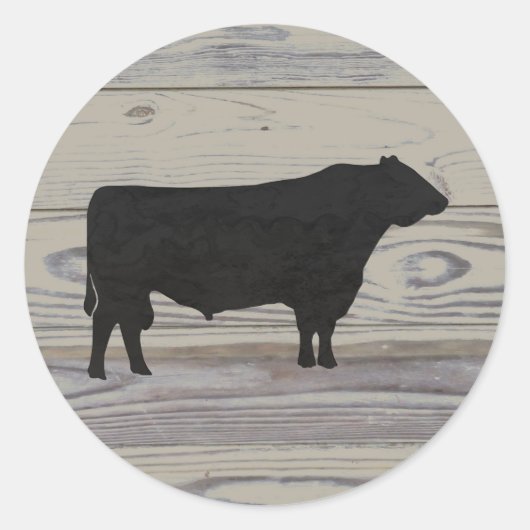 Rustikale Wood Angus Bull Watercolor Silhouette Runder Aufkleber (Vorderseite)