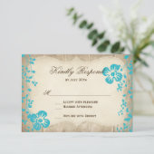 Rustikale Wood Aqua Beach Blume Hochzeiten RSVP Ca Karte (Stehend Vorderseite)
