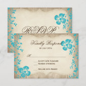 Rustikale Wood Aqua Beach Blume Hochzeiten RSVP Ca Karte (Vorne/Hinten)