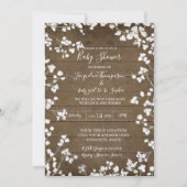 Rustikale Wood Babys Atemblütendusche Einladung (Vorderseite)