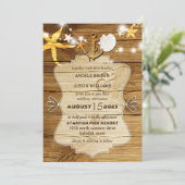 Rustikale Wood Beach Starfish Hochzeit Einladung (Stehend Vorderseite)