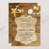 Rustikale Wood Beach Starfish Hochzeit Einladung (Vorne/Hinten)