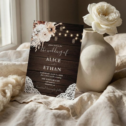 Rustikale Wood Boho Blume Hochzeit im Herbst Einladung