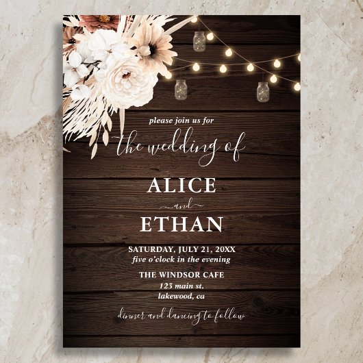 Rustikale Wood Boho Blume Hochzeit im Herbst Einladung