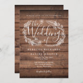 Rustikale Wood Floral Garland Script Hochzeit Einladung (Vorne/Hinten)
