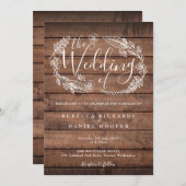 Rustikale Wood Floral Garland Script Hochzeit Einladung (Vorne/Hinten)