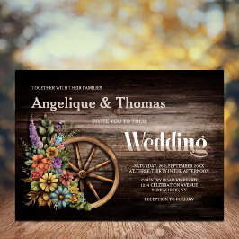 Rustikale Wood Floral Wagon Wheel Wedding Einladung