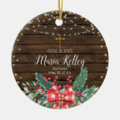 Rustikale Wood Girl-Taufe Keramik Ornament (Vorne)