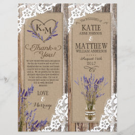 Rustikale Wood Lavendel Lace Floral Programmkarte