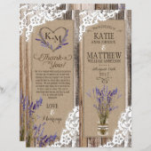 Rustikale Wood Lavendel Lace Floral Programmkarte (Vorne/Hinten)